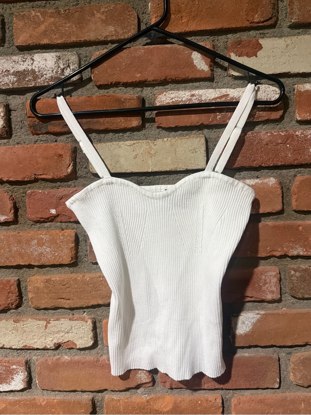 White Ribbed Sweetheart Tank Top with Thin Straps - Women's